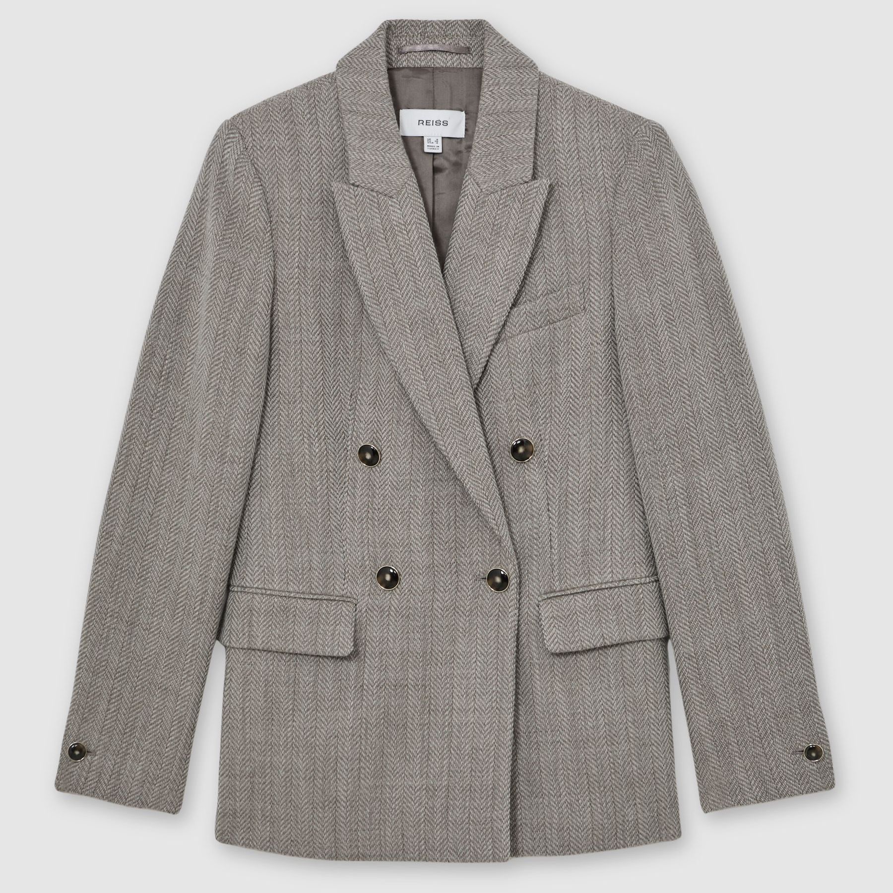 Herringbone Double-Breasted Blazer Wool-Cotton in Grey