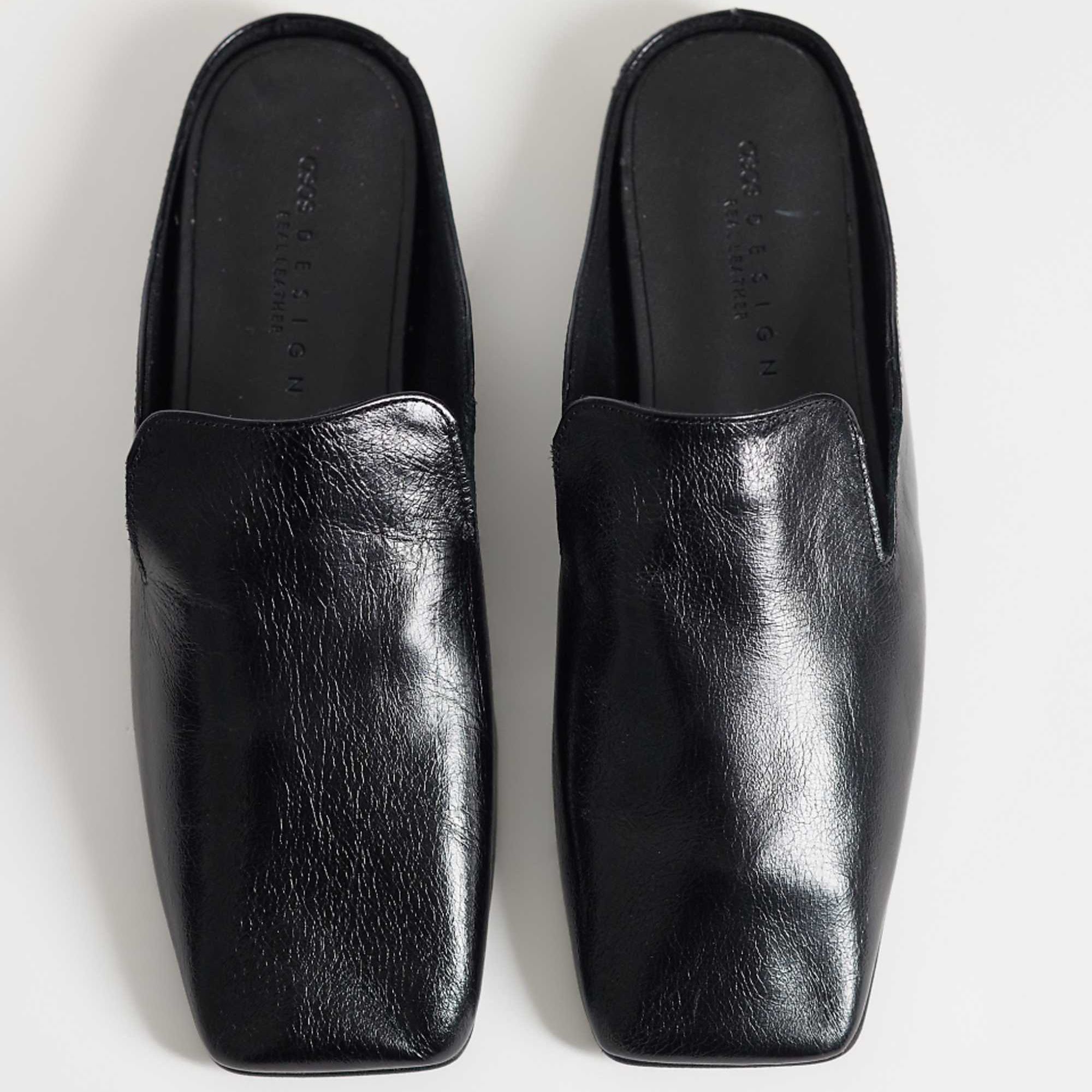 Asos Design Maude Premium Slipper Mules in Black Leather