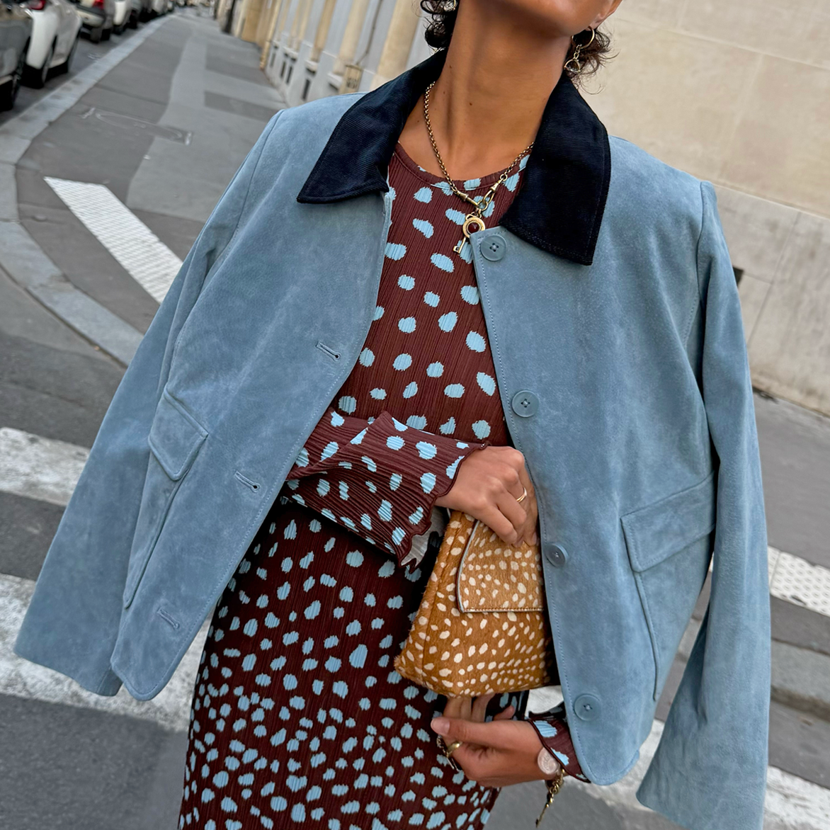 Sky Blue Suede Jacket - Xs