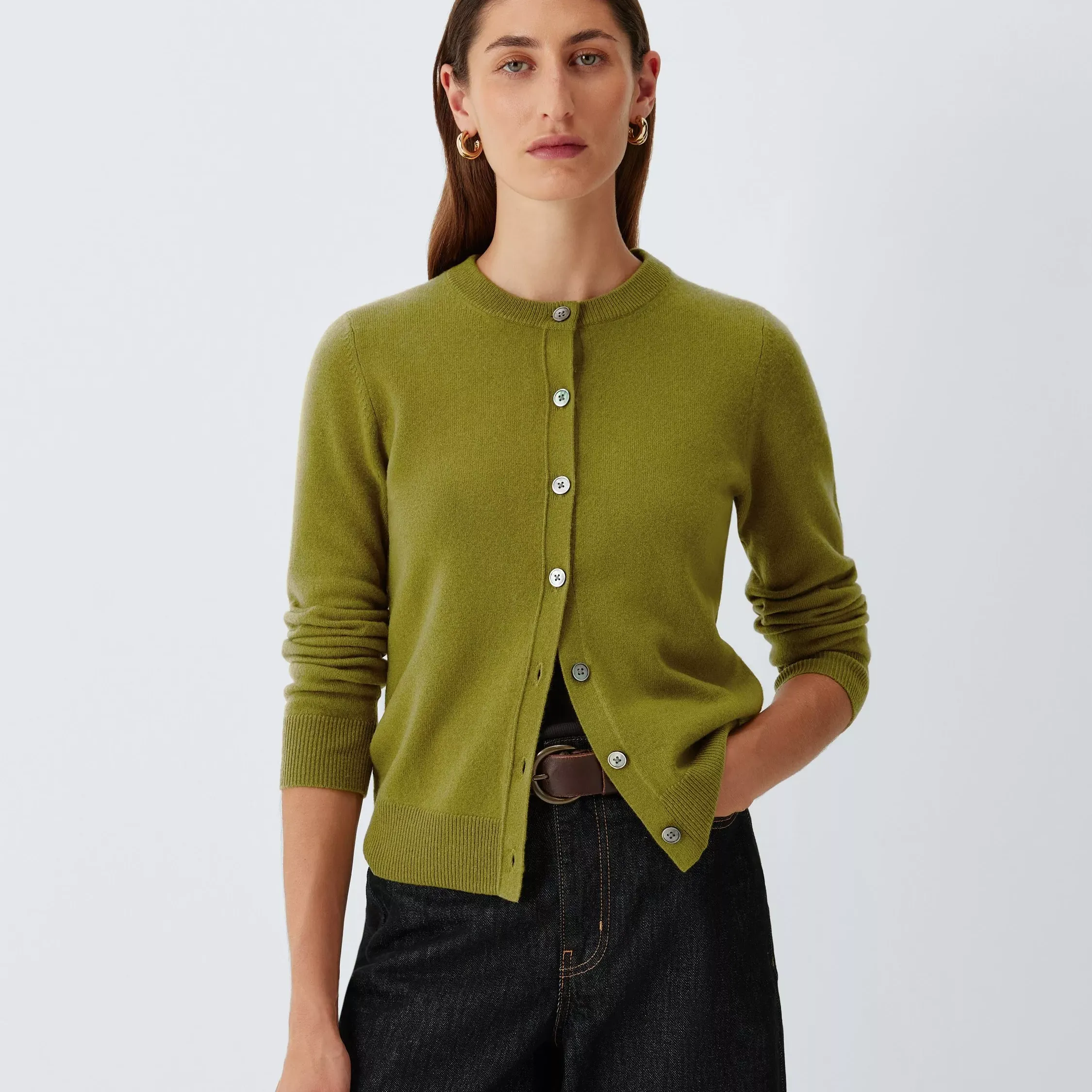 John Lewis Cashmere Crew Neck Cardigan, Black