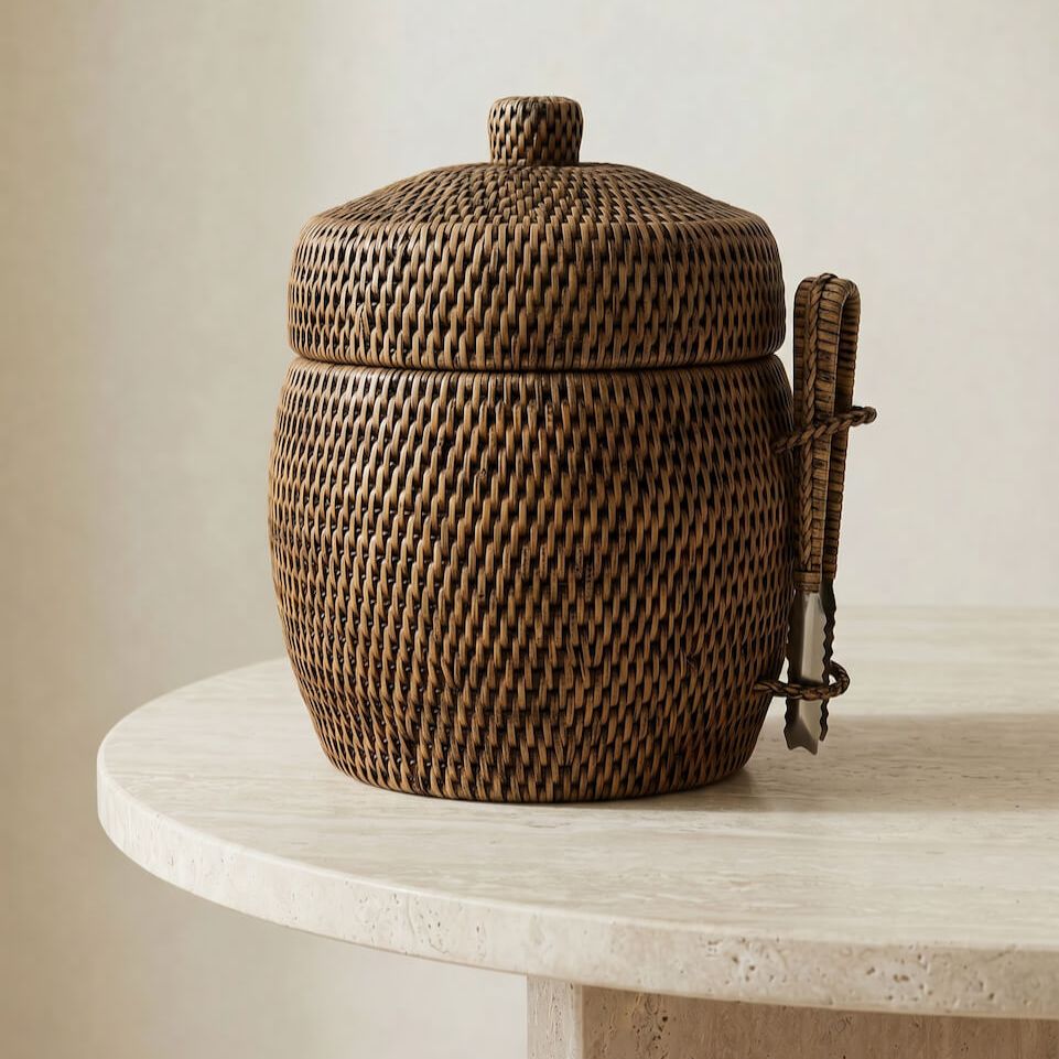 Minto Rattan Ice Bucket - Antique Brown