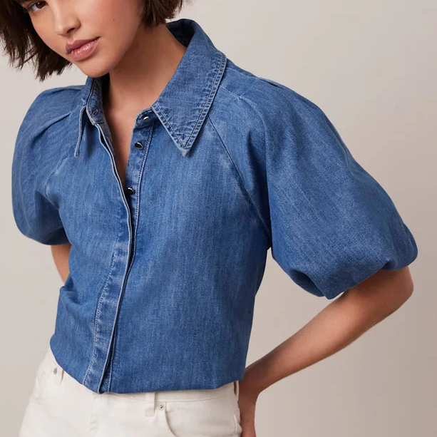 Mint Velvet, Indigo Denim Puff Sleeve Shirt