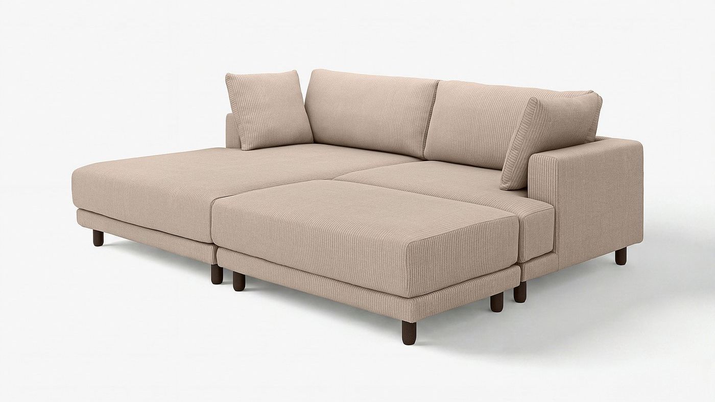 Upp&amp;Aring;kra 3-Seat Modular Sofa - With Chaise Longue, Left With Footstool/samsala Grey-Beige