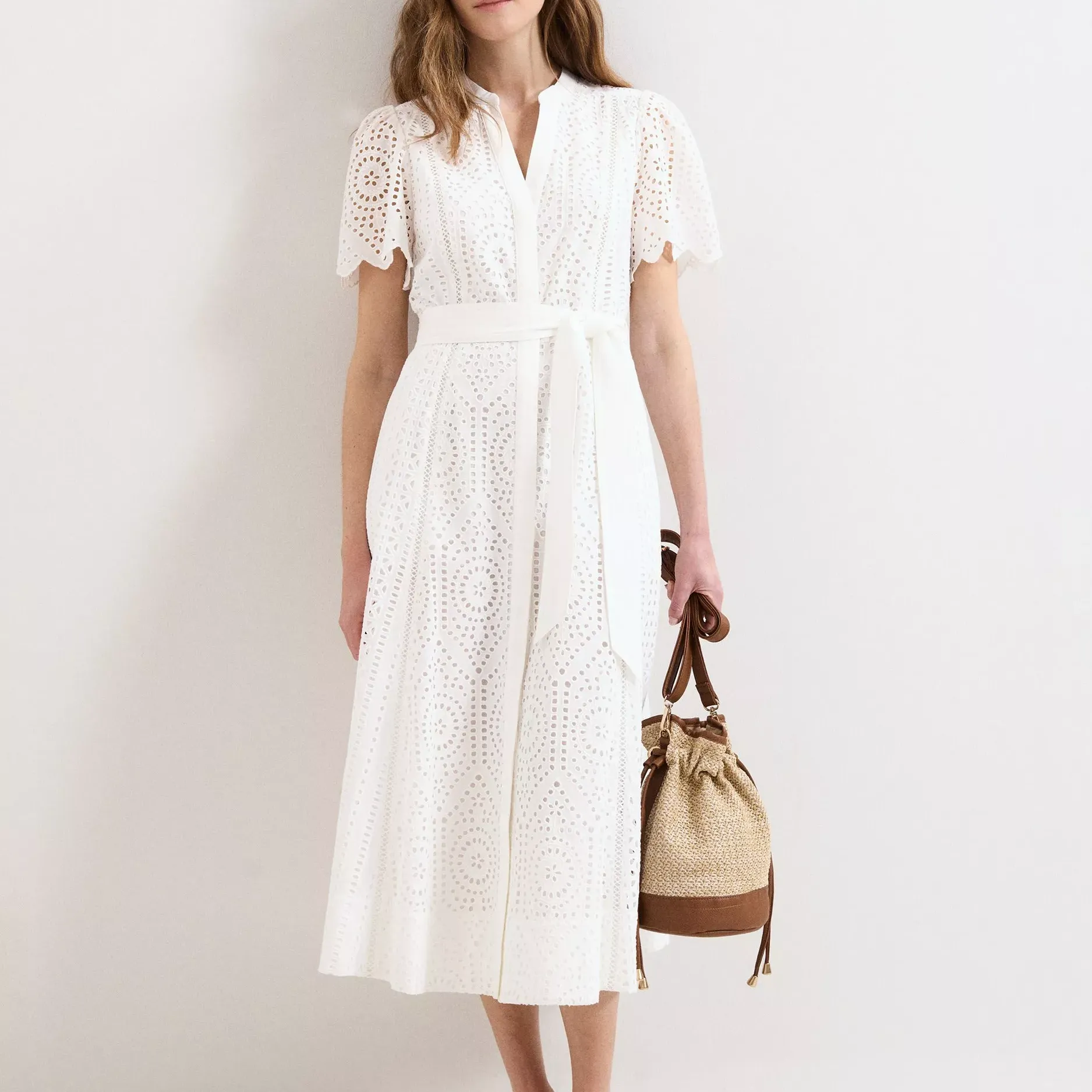 Phase Eight Aletta Petite Fit and Flare Cotton Midi Dress, White