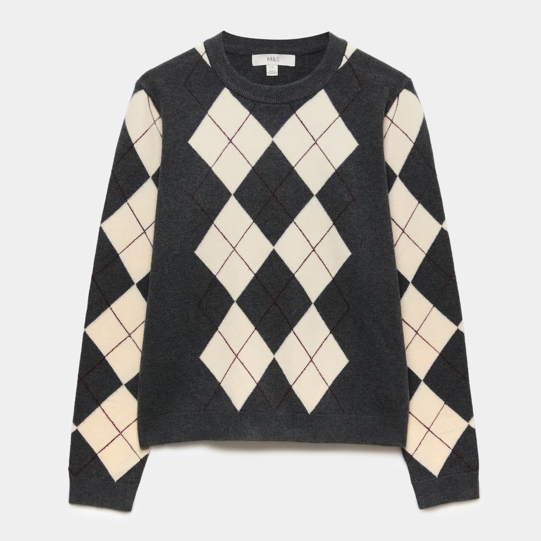 Air Yarn Argyle Crew Neck Jumper