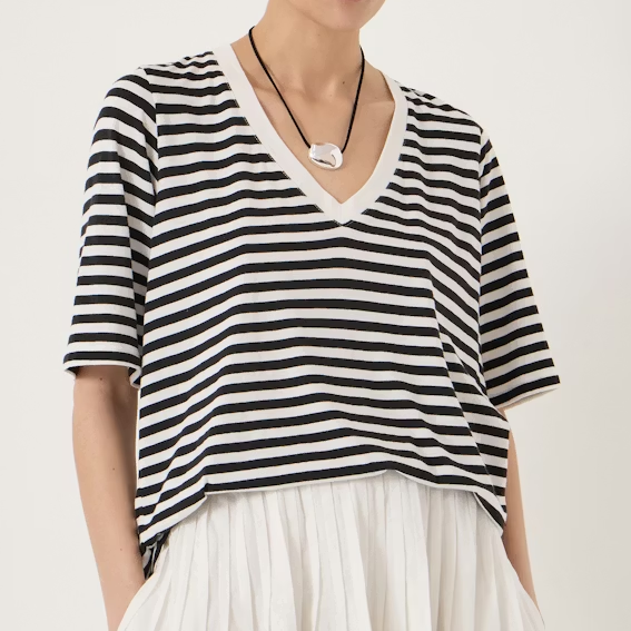 Hush, Reece Stripe V Neck Drapey T-Shirt