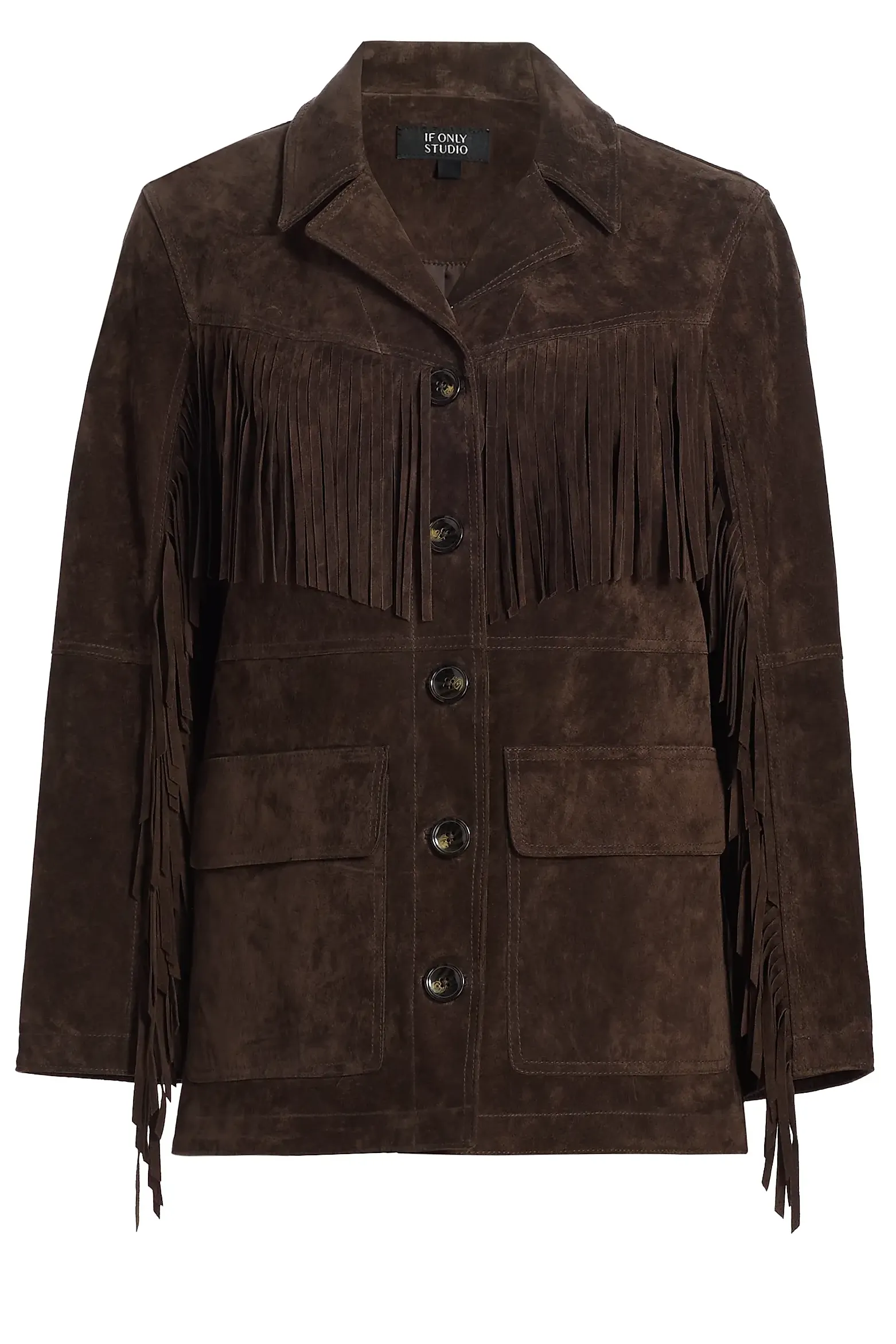 Fringe Suede Button-Front Jacket