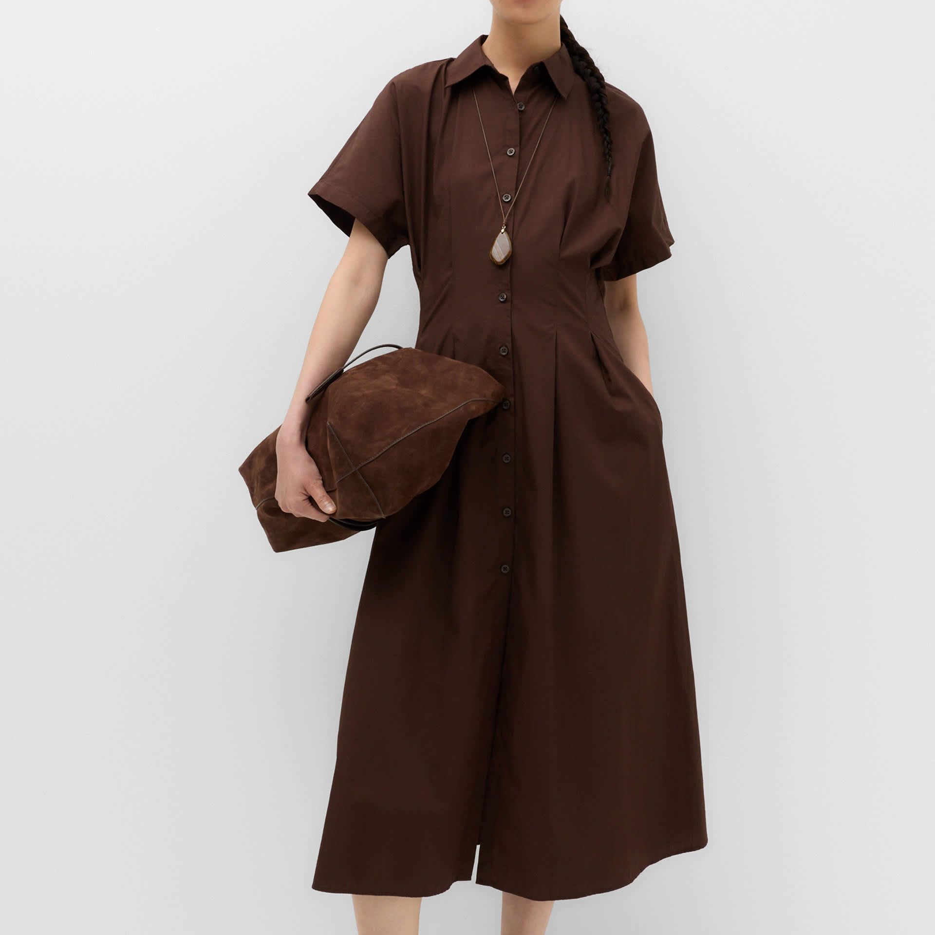 Pure Cotton Pintuck Midi Shirt Dress