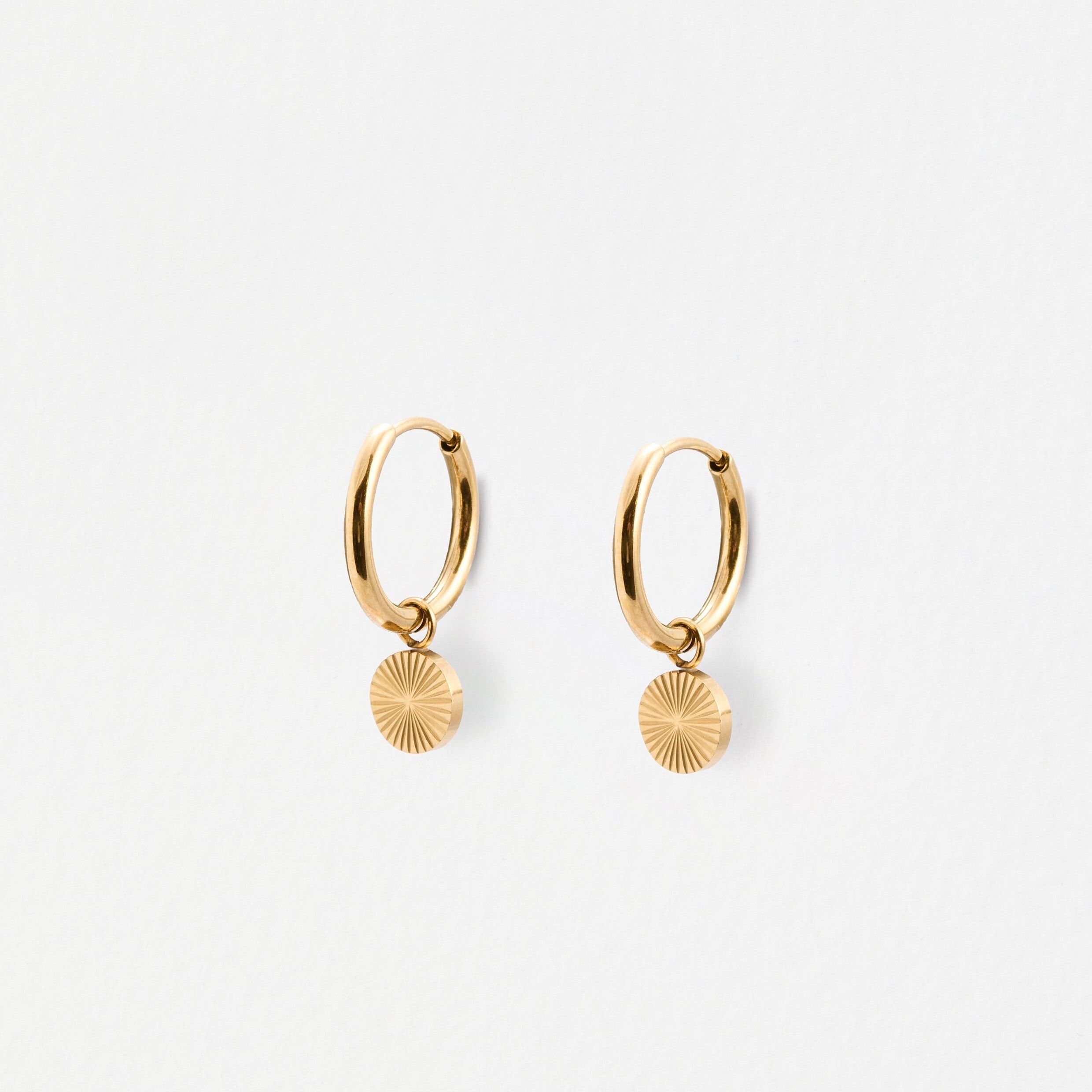 Maya Gold Tone Waterproof Disc Drop Hoop Earrings | Oliver Bonas