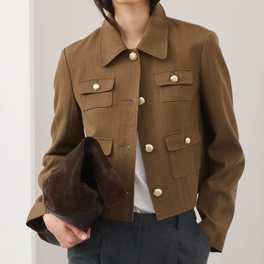 Cotton Blend Twill Cropped Jacket