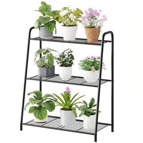 Wieghda 3-Tier Corner Plant Stand, Metal Black Flower Pot Rack, Indoor Outdoor Heavy Duty Shelf (black, 3 Tier)