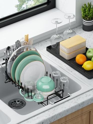 Dish Drying Rack - Aufworld Expandable Small Sink Dish Rack With Silicone Drying Tray, Over Sink Dish Drainer for Kitchen Counter With Utensil Holder, Drain Rack Fit for 14&amp;rsquo;&amp;rsquo;-19&amp;rsquo;&amp;rsquo; Kitchen Sink