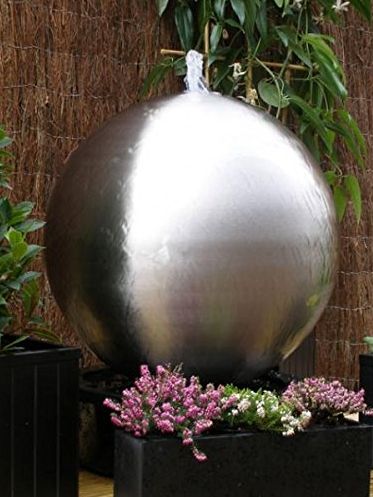 Primrose 60cm Silver Brushed Stainless Steel Fountain Sphere Modern Water Feature With Led Lights