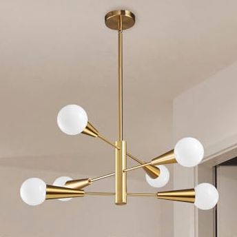 Kaisite Sputnik Chandelier Modern Gold Chandelier 6-Light E26 Mid Century Ceiling Light Fixture Height Adjustable Hanging Pendant Lighting for Dining Room Kitchen Island Bedroom Office