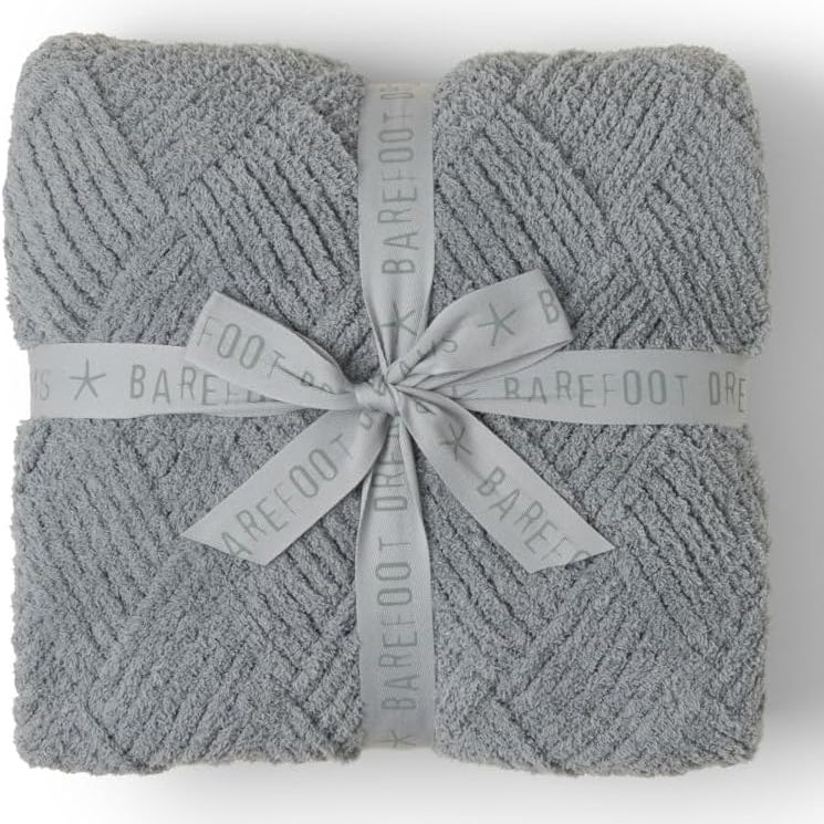 Barefoot Dreams Women&#039;s Cozychic Diamond Weave Throw, Moonbeam, Blue, One Size