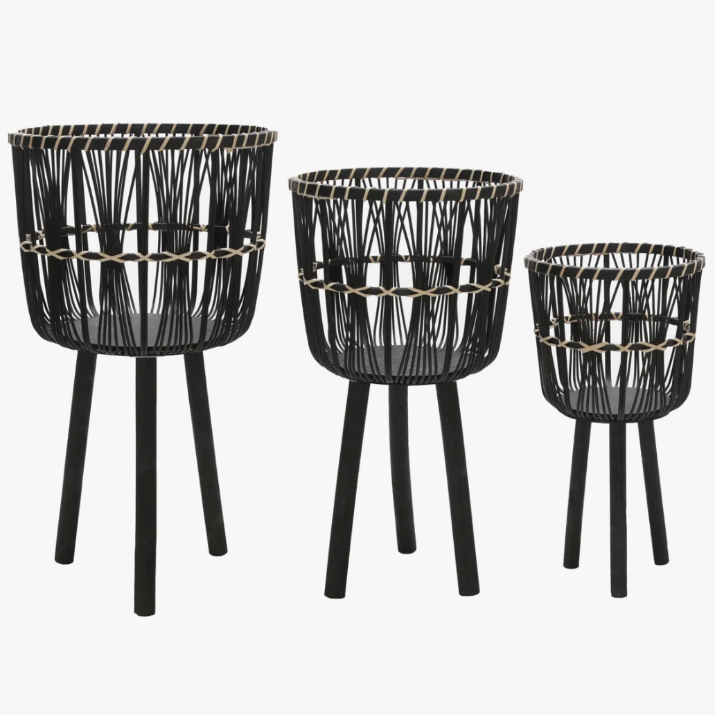 Wicker Planter Stand Set