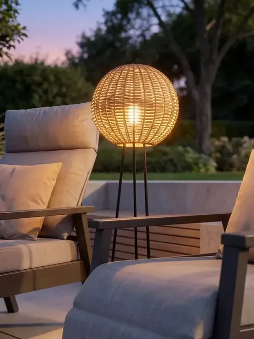 Orta Woven Rattan Rechargeable Garden Floor Lamp