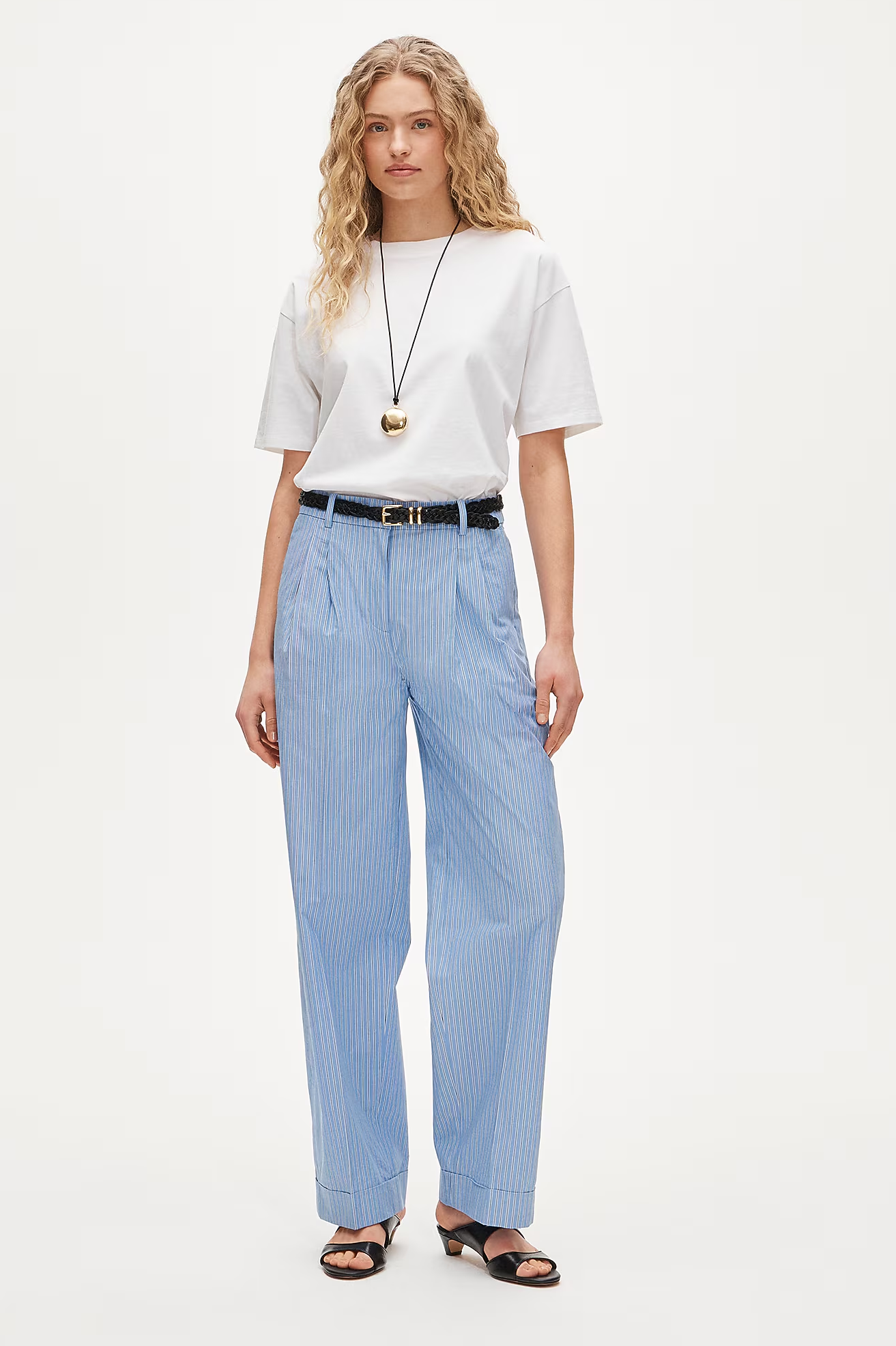 J.Crew, Wide-Leg Pleated Pant in Striped Cotton