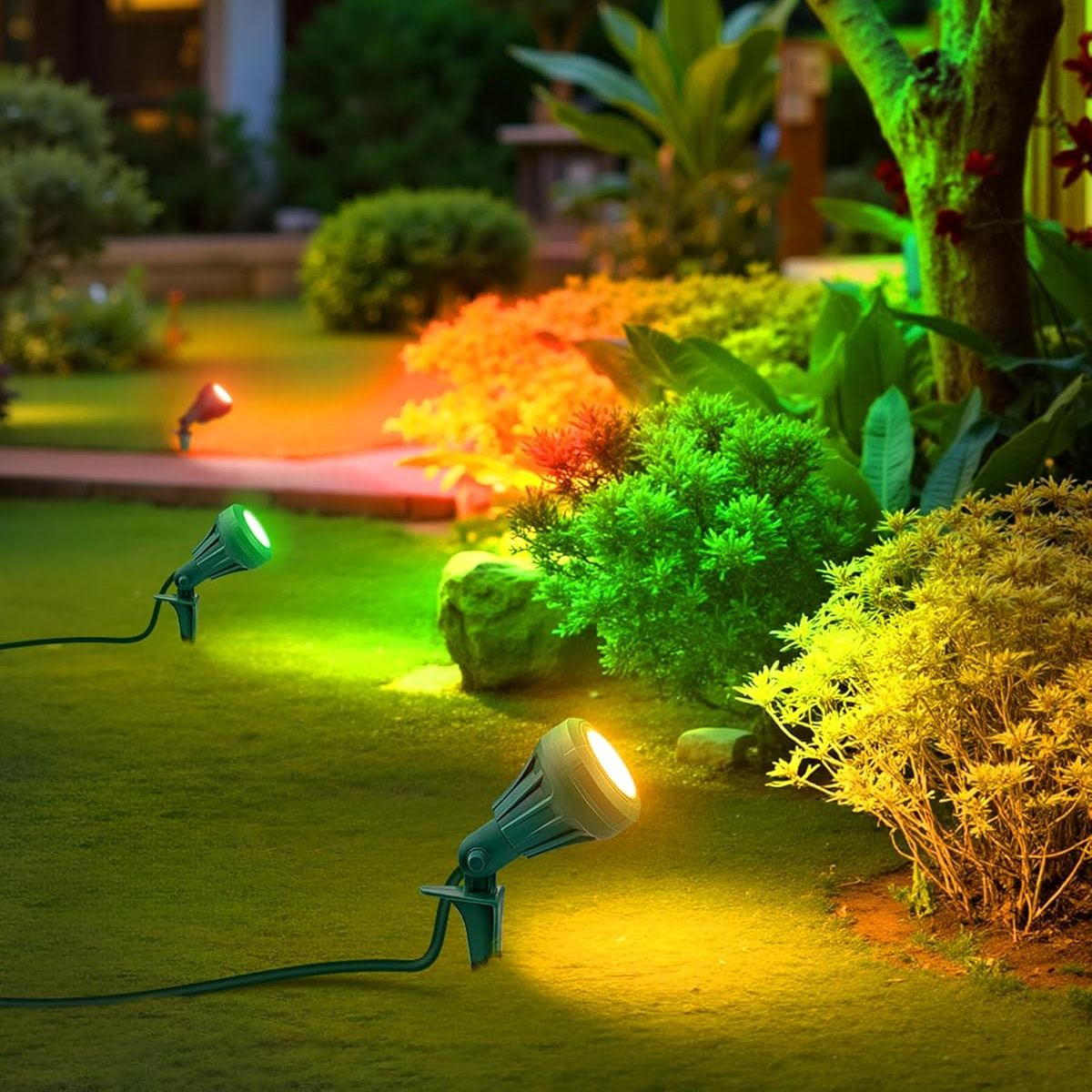 Dewenwils Christmas 120v Spotlight Outdoor, 500lm Waterproof Led Spot Light With 3 Extra Lenses (red Yellow Green), Landscape Lighting for Holiday, Trees, 5ft Extension Cord, Ul Listed