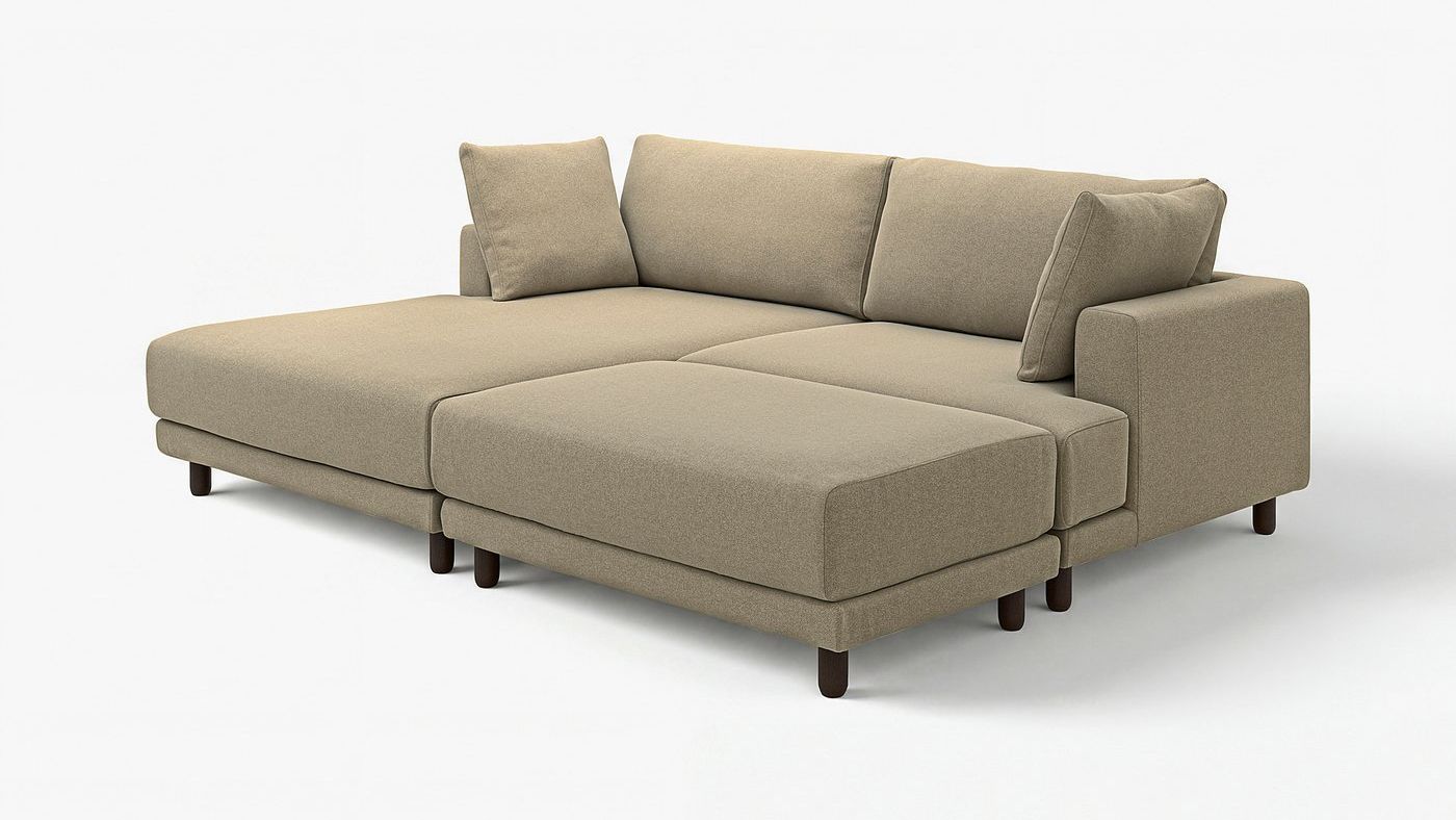 Upp&amp;Aring;kra 3-Seat Modular Sofa - With Chaise Longue, Left With Footstool/johanneshov Brown-Beige