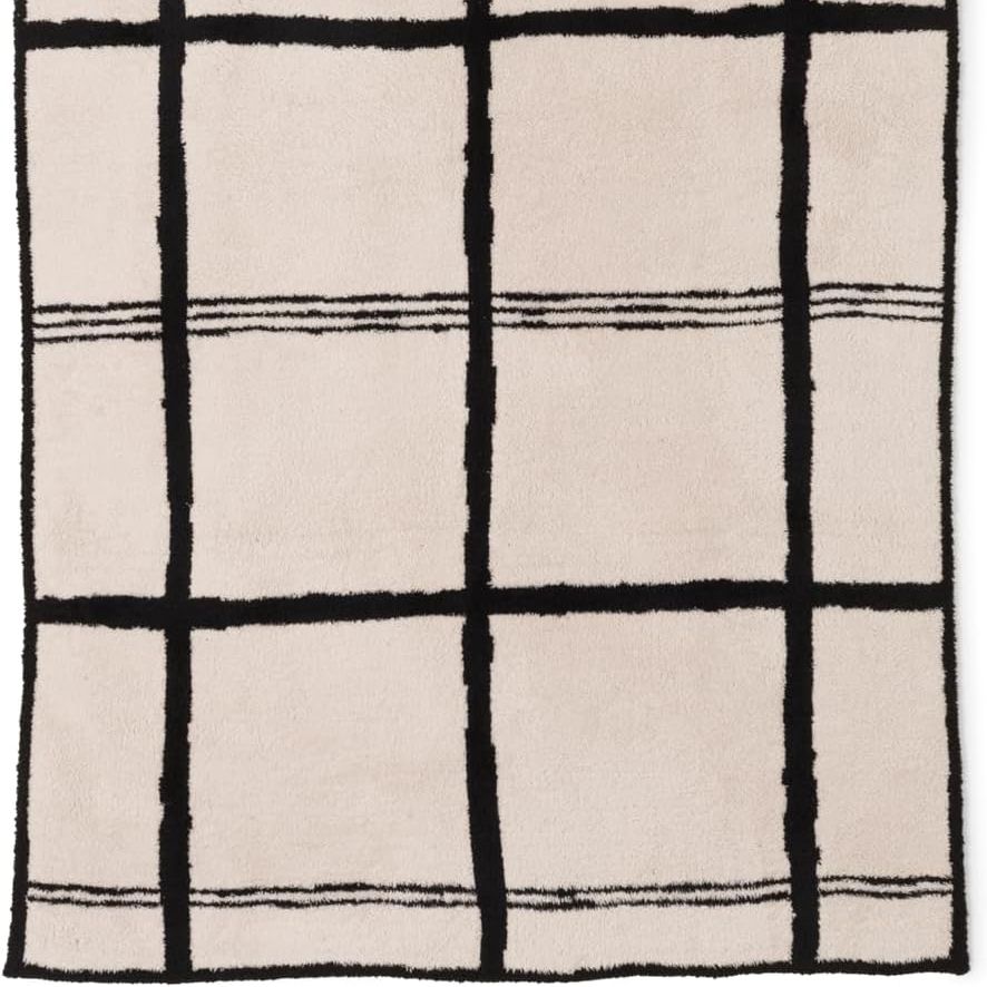 Barefoot Dreams Women&#039;s Cozychic Grid Plaid Throw, Stone/black, One Size