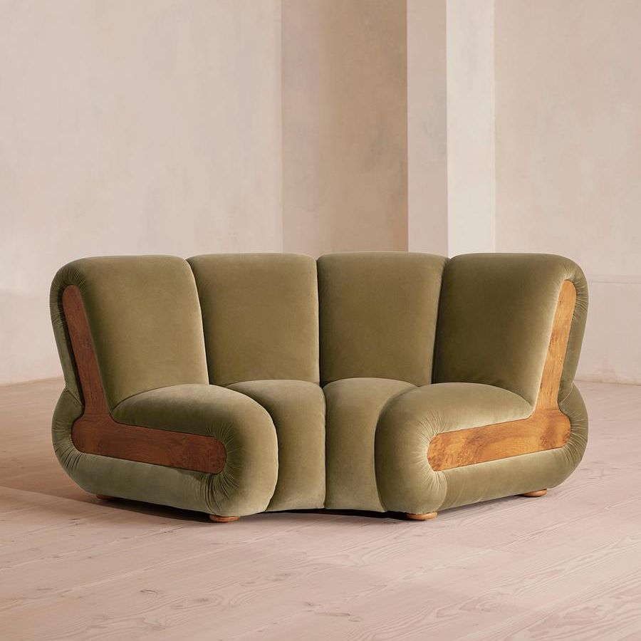 Noelle Modular Curved Armchair, Velvet Lichen, Uk