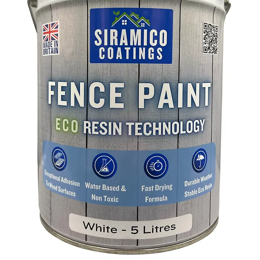 Premium One Coat Fence Paint - 5 Litres - Waterbased ECO Resin Technology - Ice White