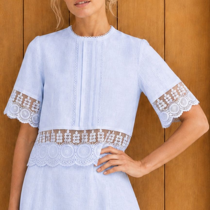 Linen Lace Top | Light Blue