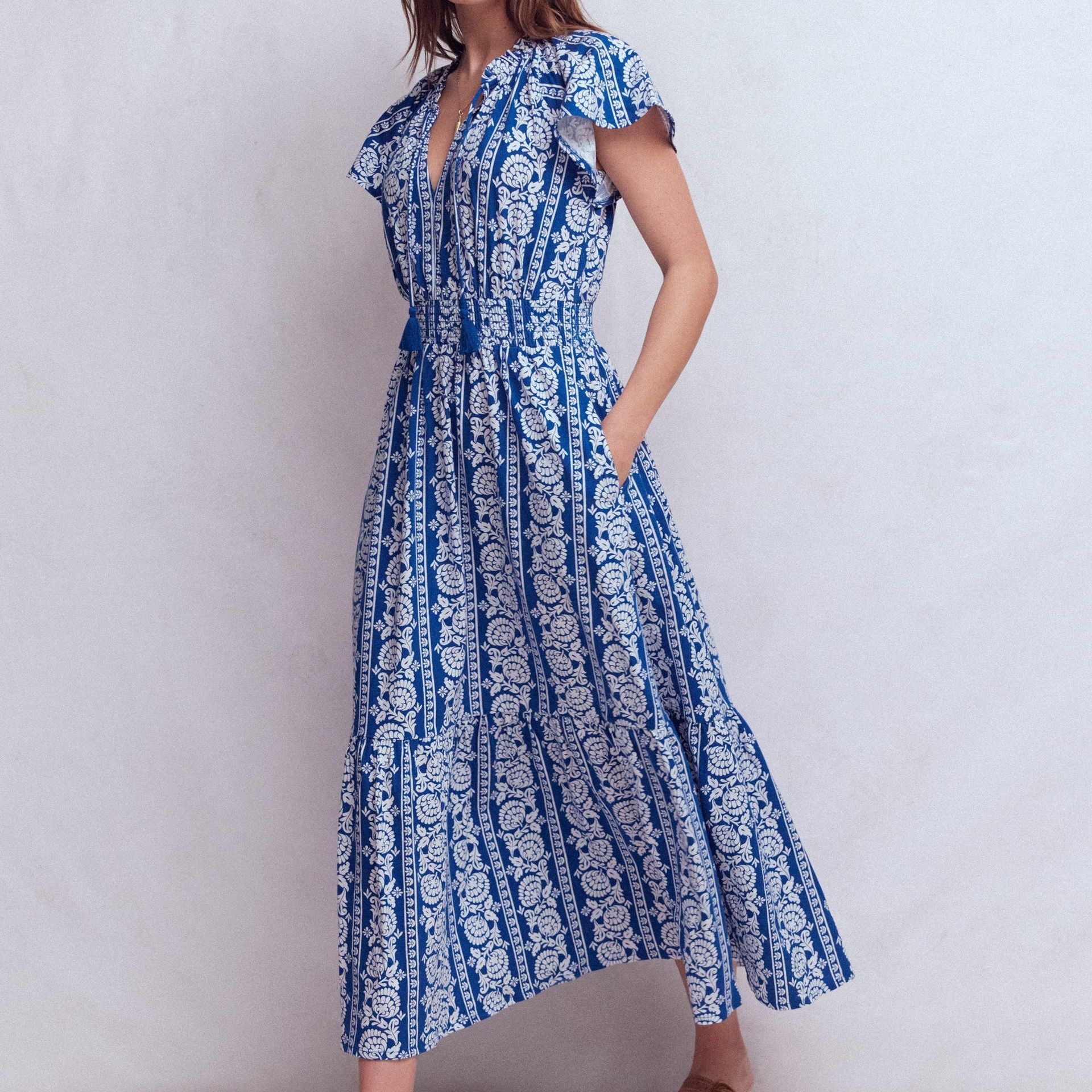 Tala Tiered Jersey Maxi Dress-Bright Blue, Ornate Floret
