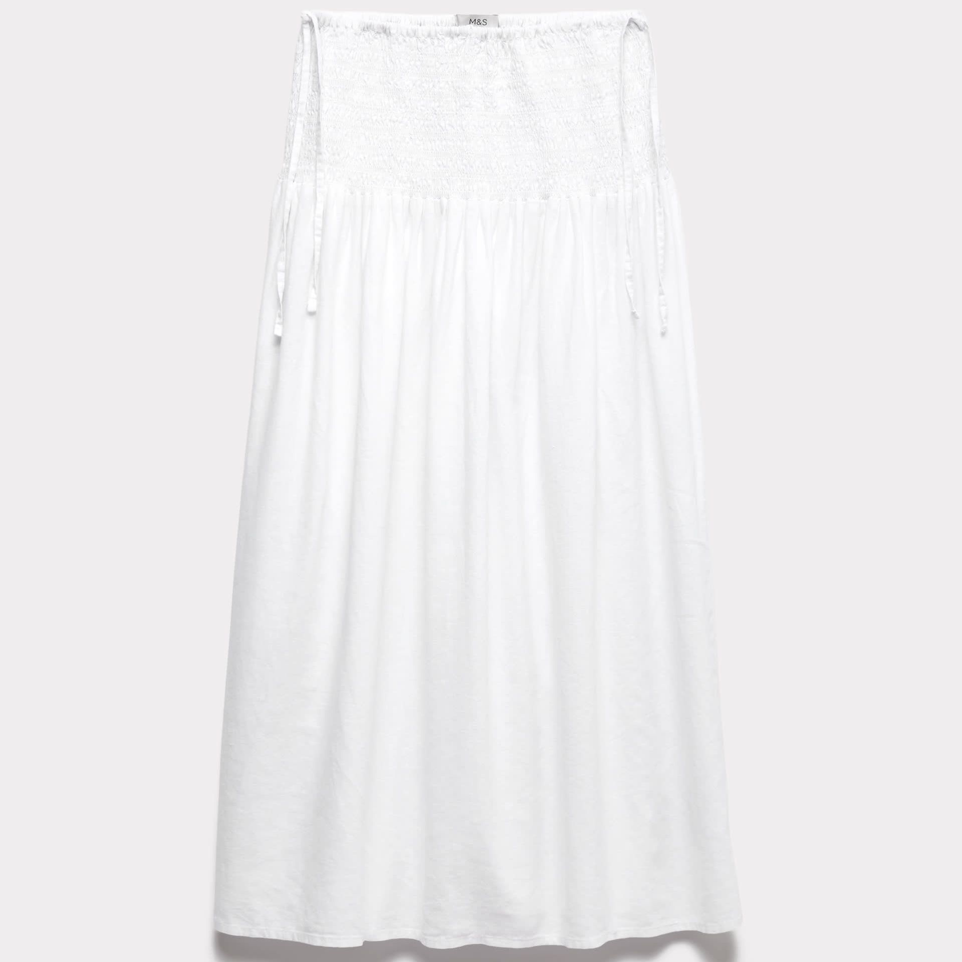 Linen Rich Shirred Tie Detail Maxi Skirt