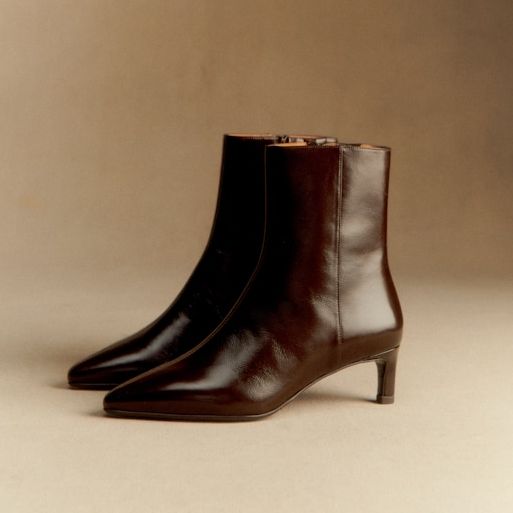Garance Ankle Boots - Chocolate Patent - Bovine Leather - S&amp;eacute;zane