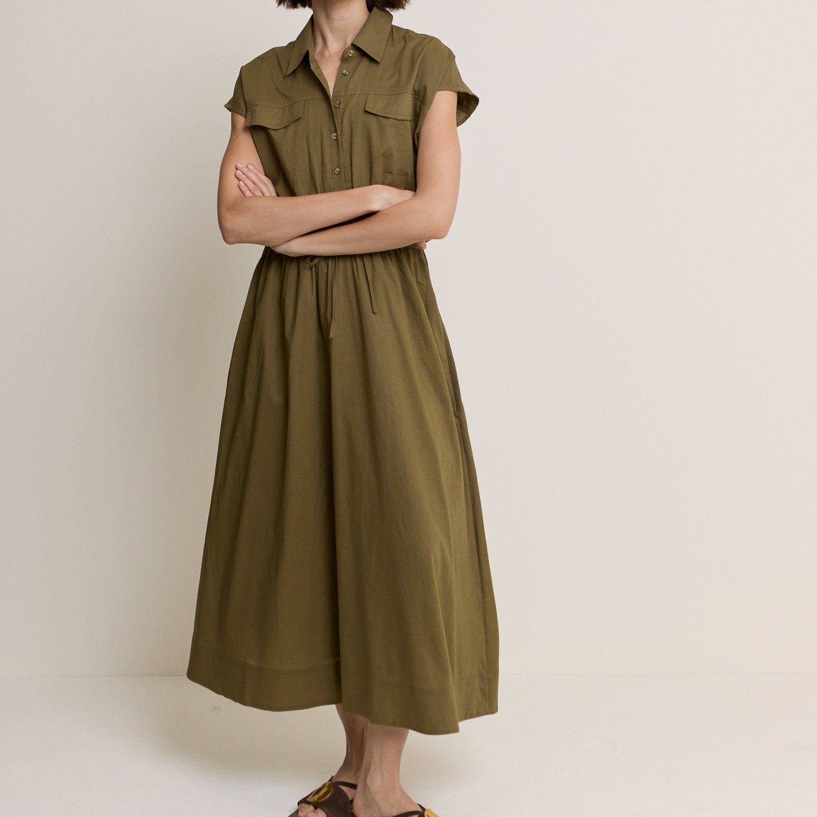 Khaki Mason Shirt Midi Dress
