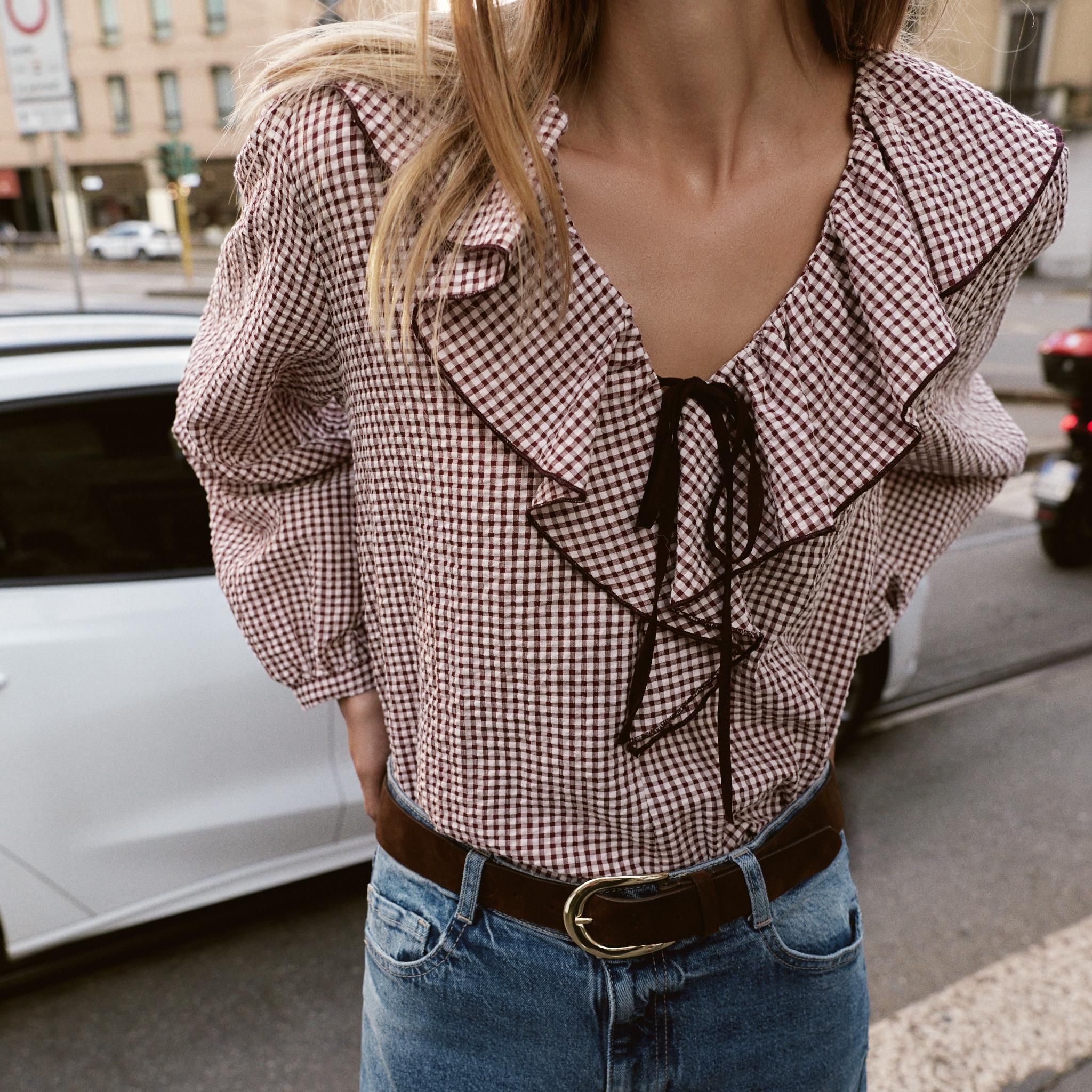 Ruffled Gingham Blouse