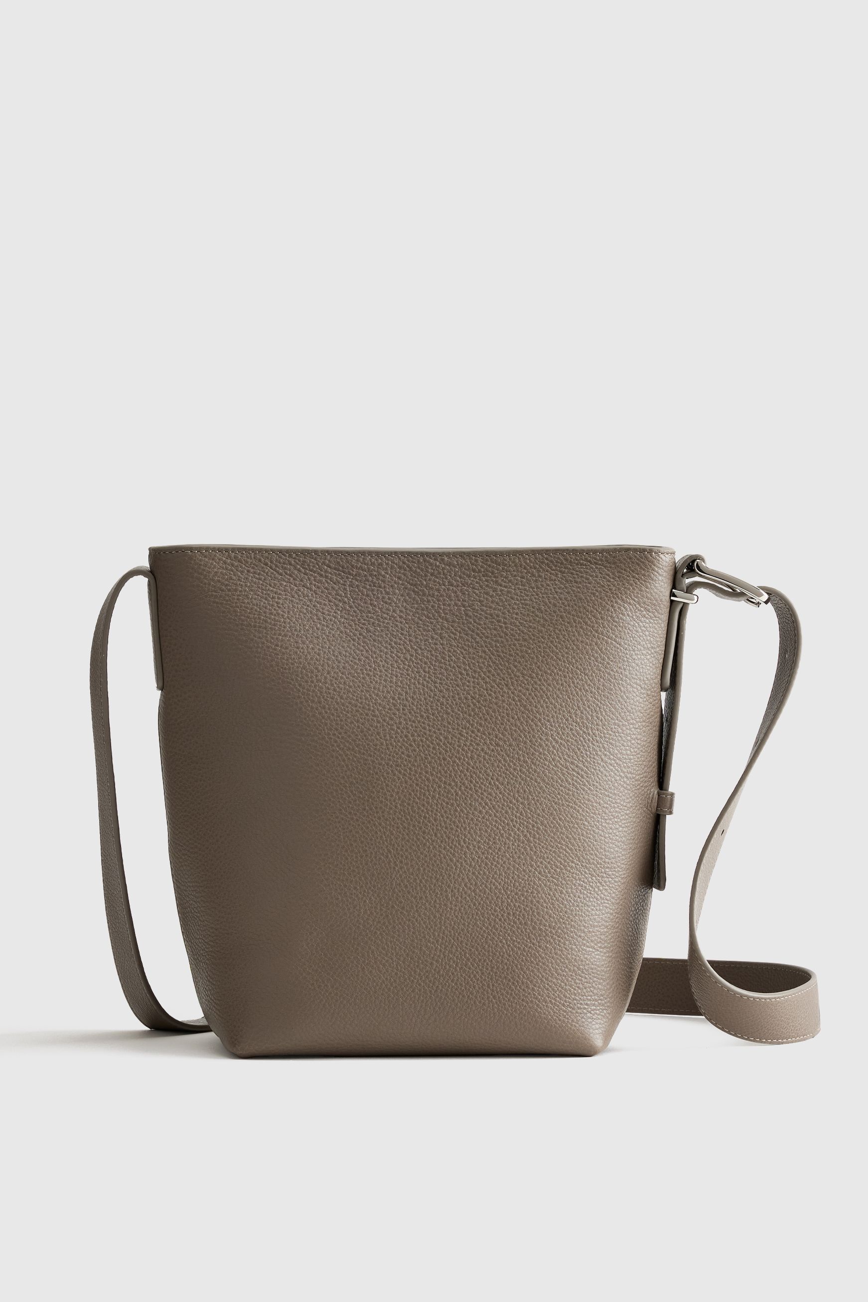 Italian Leather Bucket Crossbody in Black