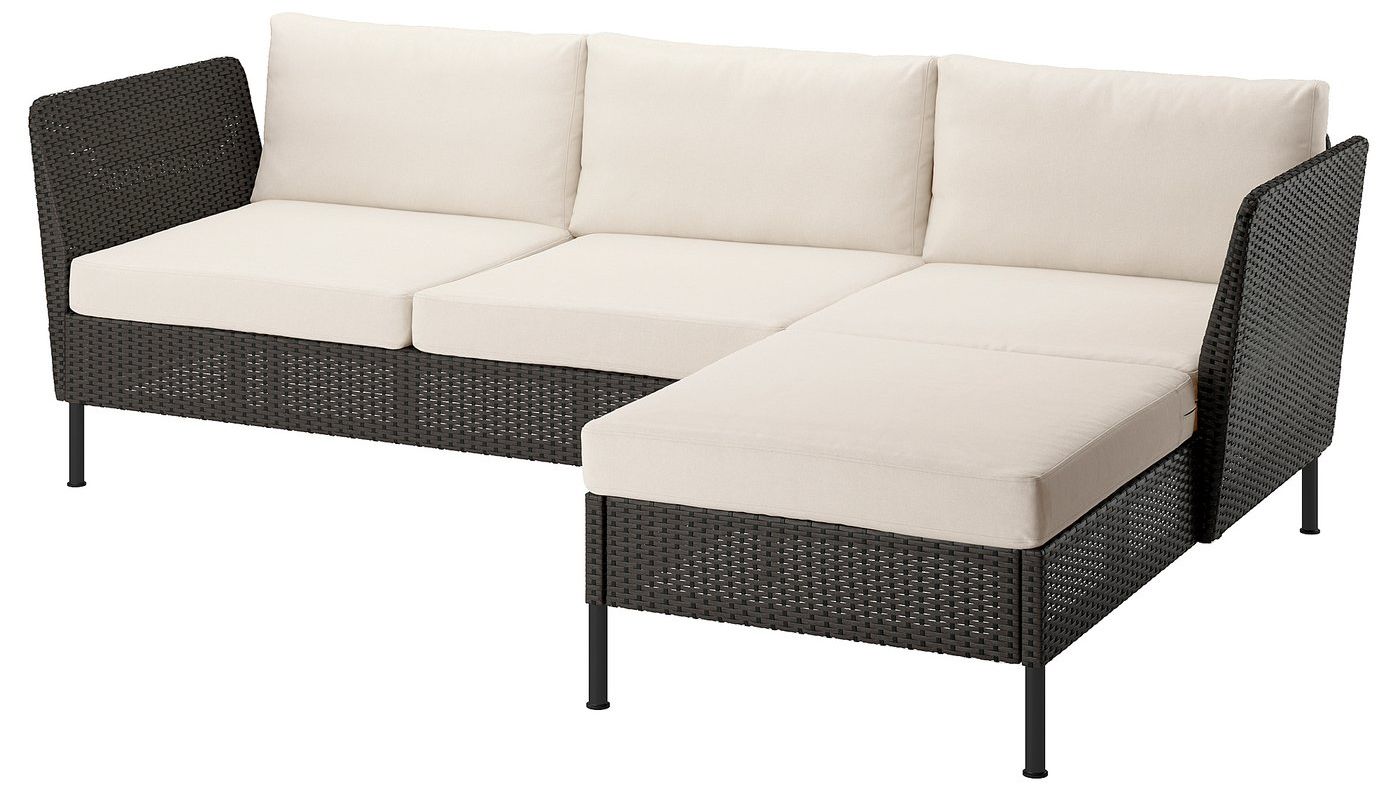 Vittsk&amp;Auml;r 3-Seat Sofa With Chaise Longue - Armrests Outdoor/plastic Rattan Dark Grey Fr&amp;ouml;s&amp;ouml;n/duvholmen Beige