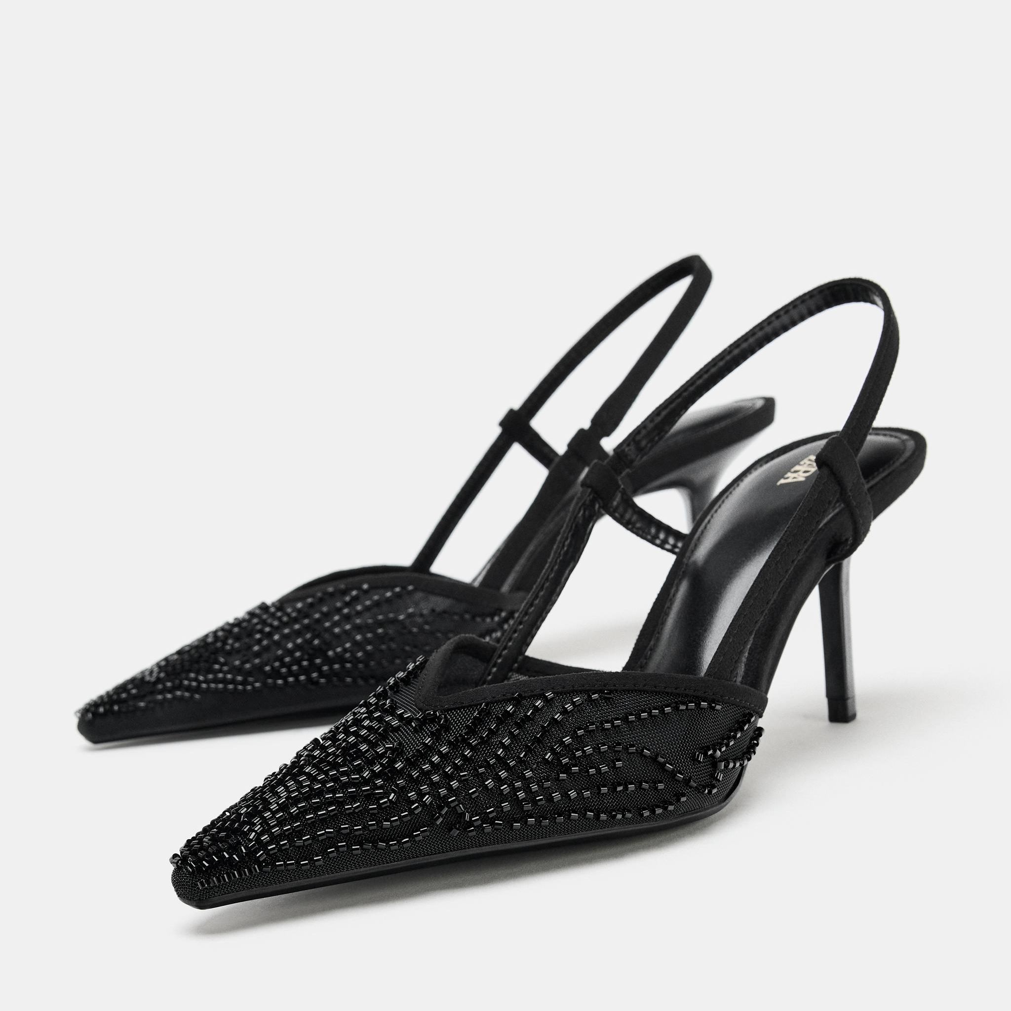 Mesh Rhinestone Slingback Shoes