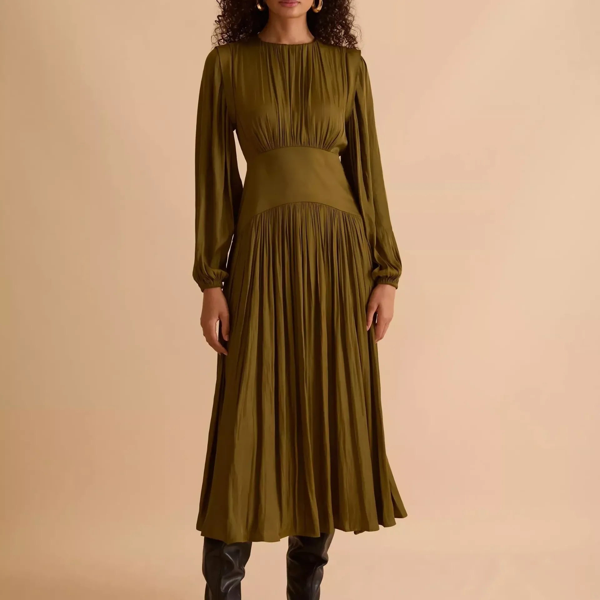 Florere Shoulder Detail Fit &amp;amp; Flare Midi Dress, Olive