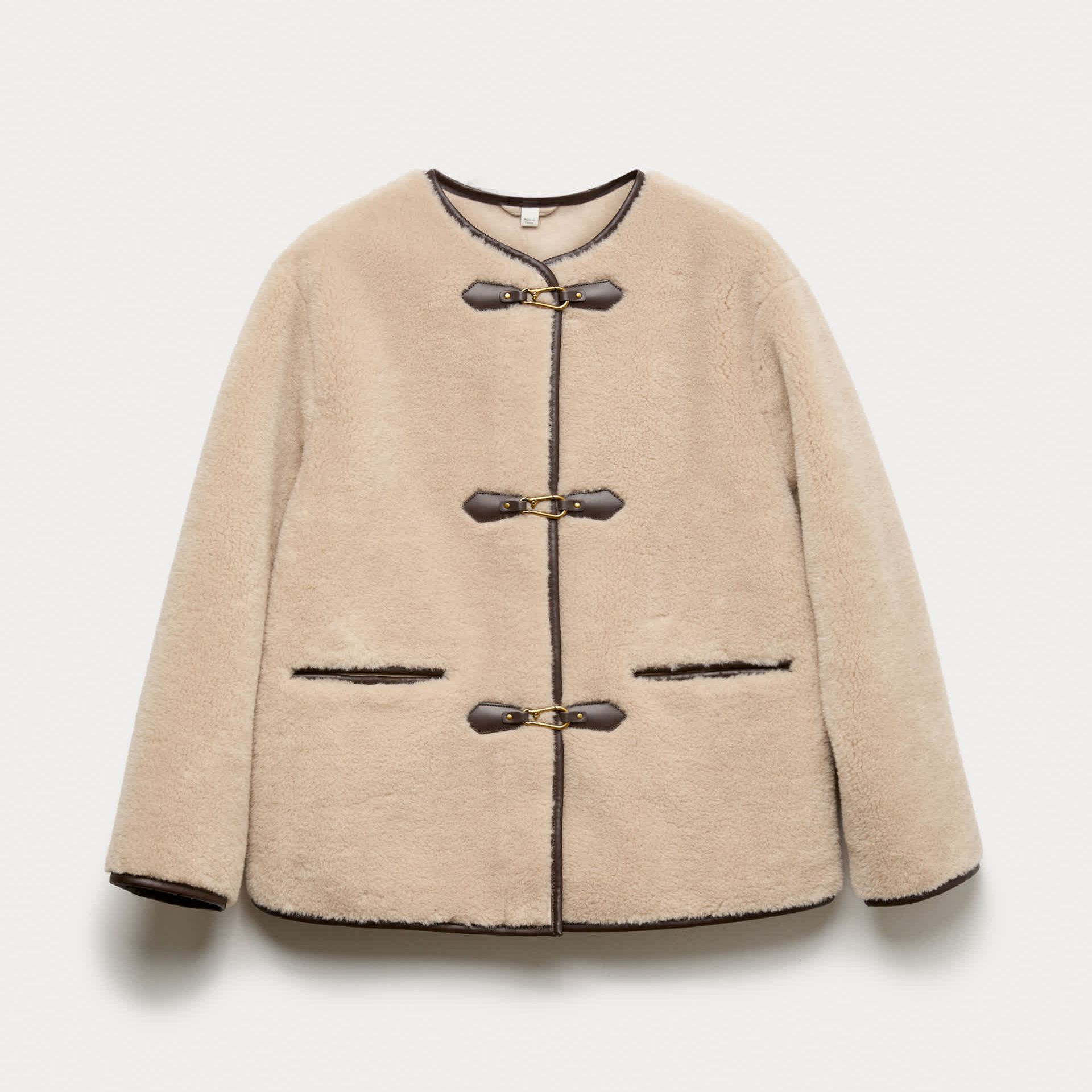 Faux Fur Buckle Trim Coat