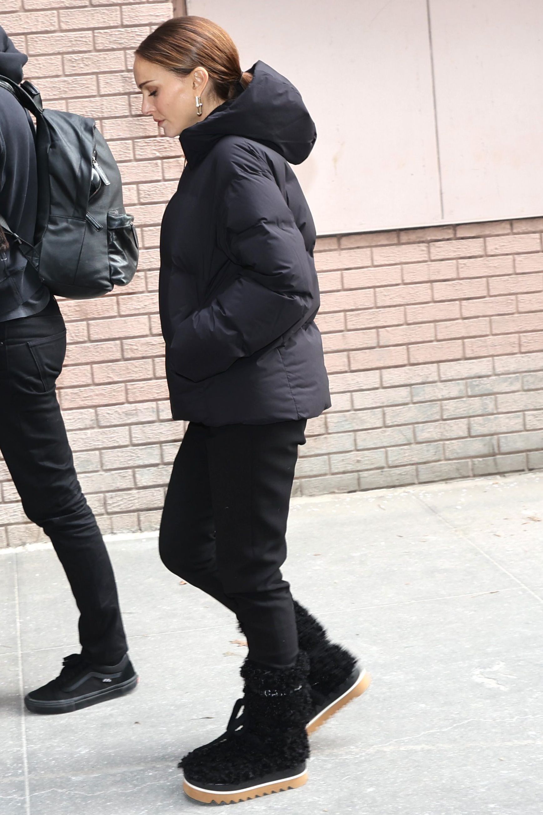 Natalie Portman wearing snow boots on January 22, 2026 in New York City