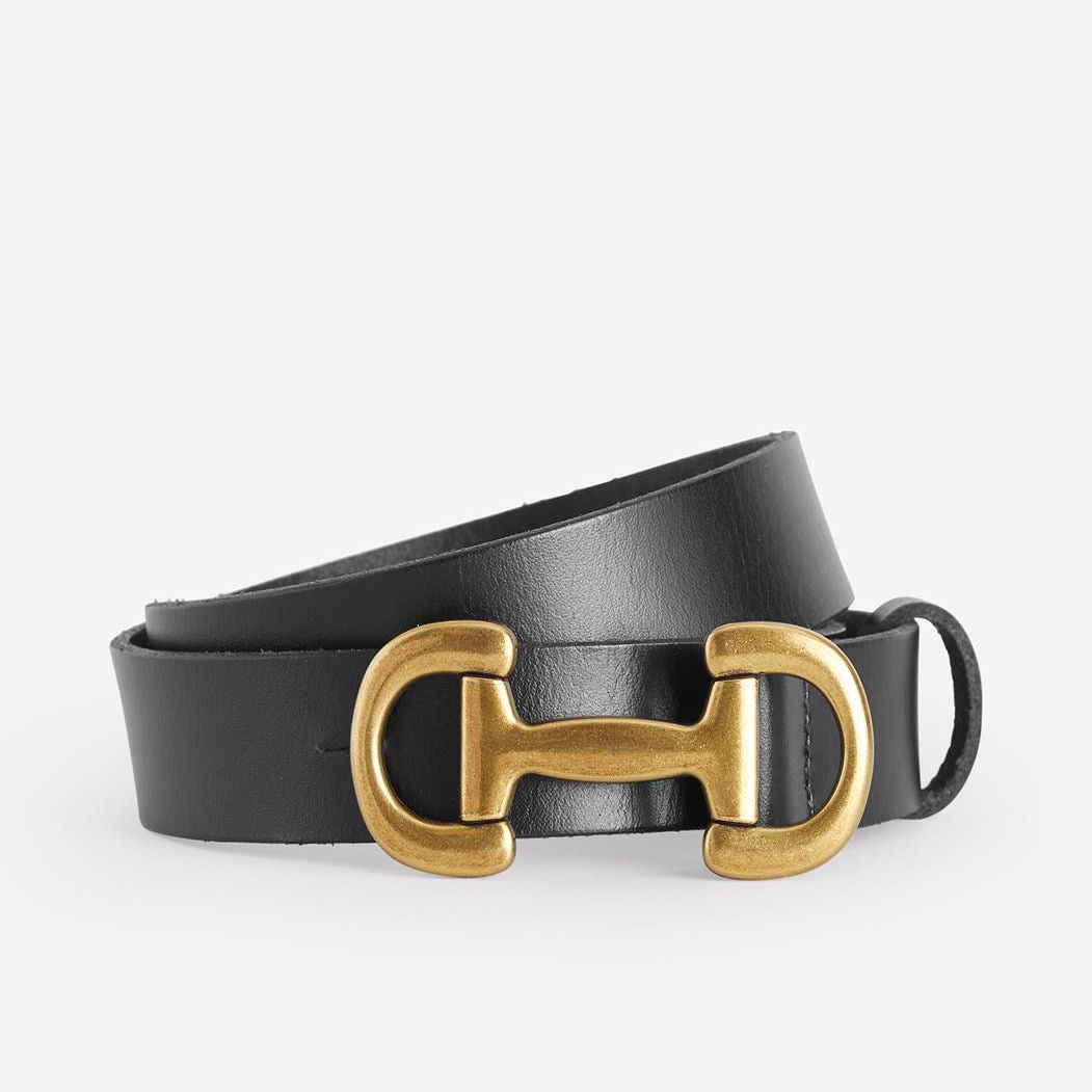 Iris Snaffle-Trim Leather Belt-Black