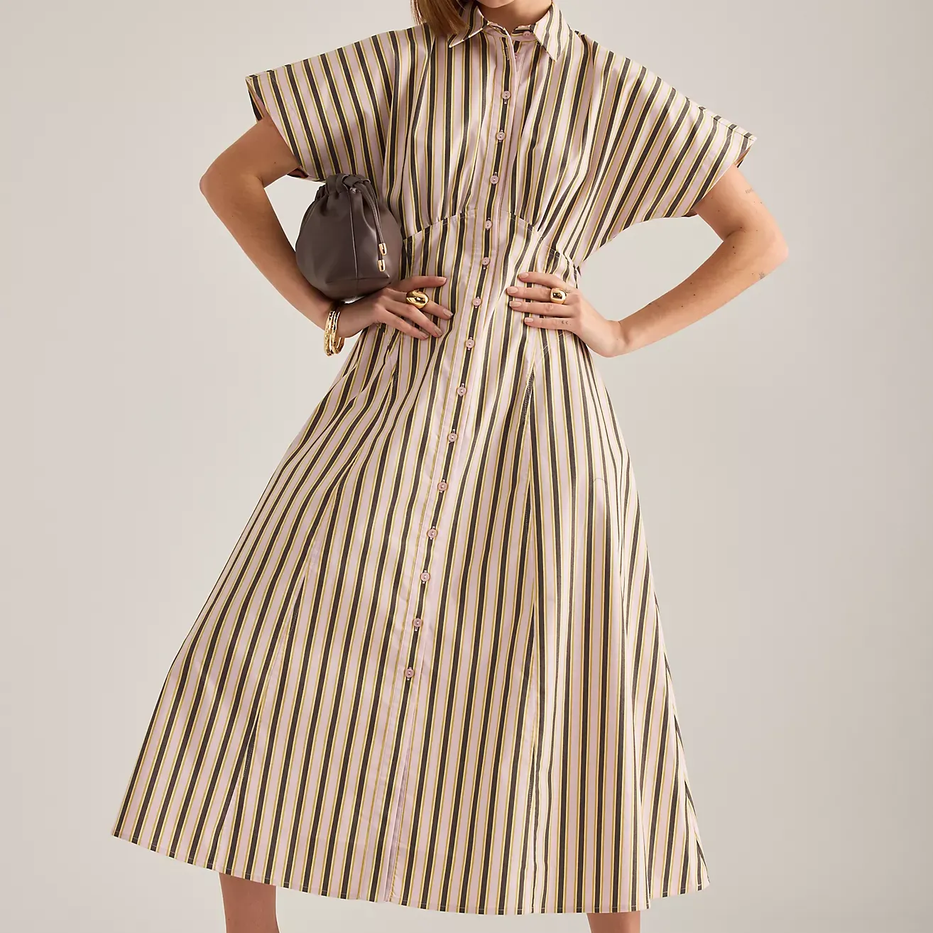 Exquise Raina Short-Sleeve Midi Shirt Dress
