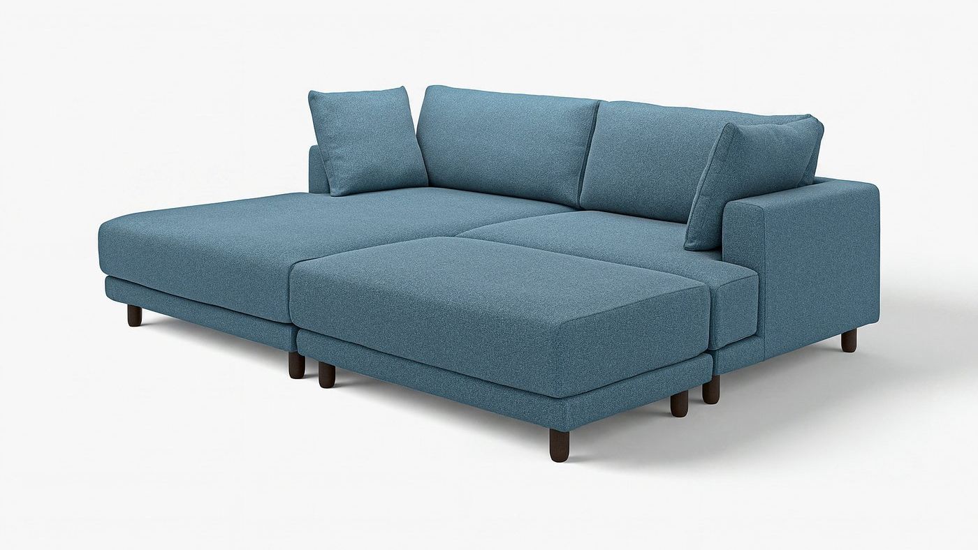 Upp&amp;Aring;kra 3-Seat Modular Sofa - With Chaise Longue, Left With Footstool/axvall Dark Grey-Blue