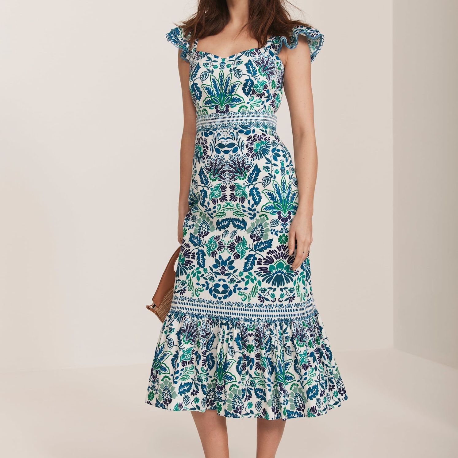 Green Floral Print Midi Dress