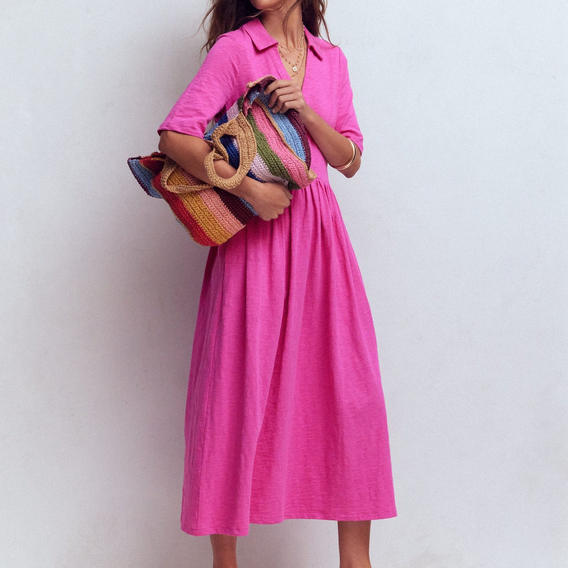 Aria Collared Jersey Dress-Passion Flower