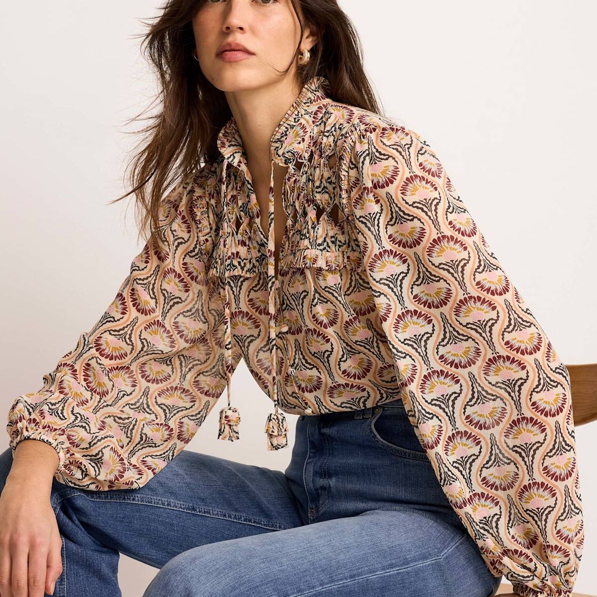 Brown Floral Print Blouse