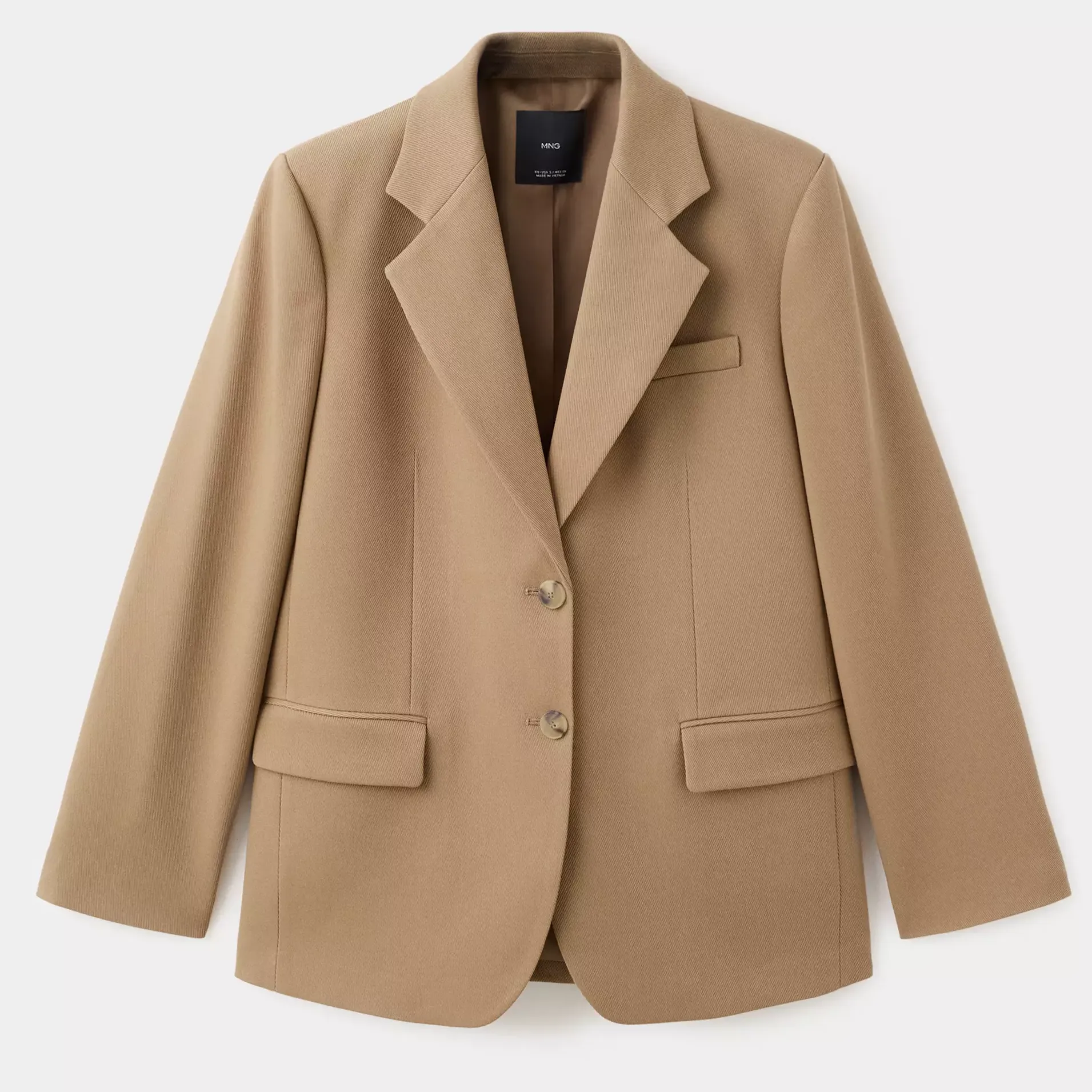 Mango Tan Double-Breasted Suit Jacket