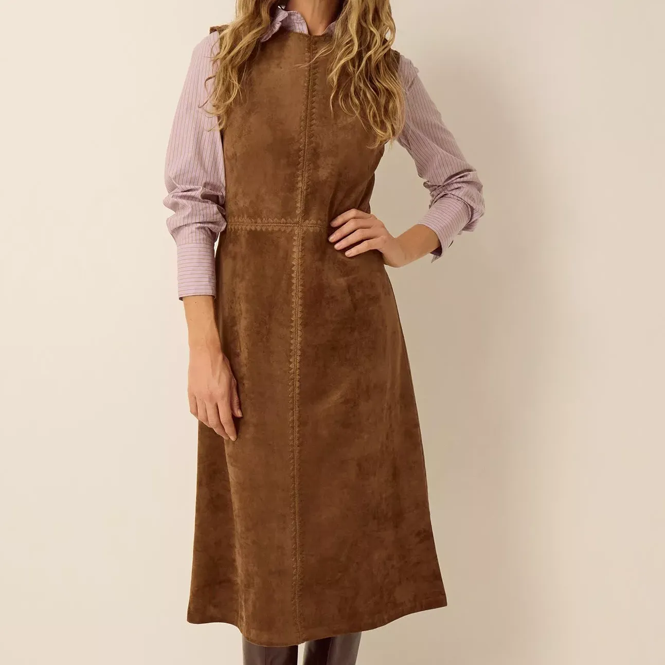 Monsoon Josie Suedette Sleeveless Dress, Brown