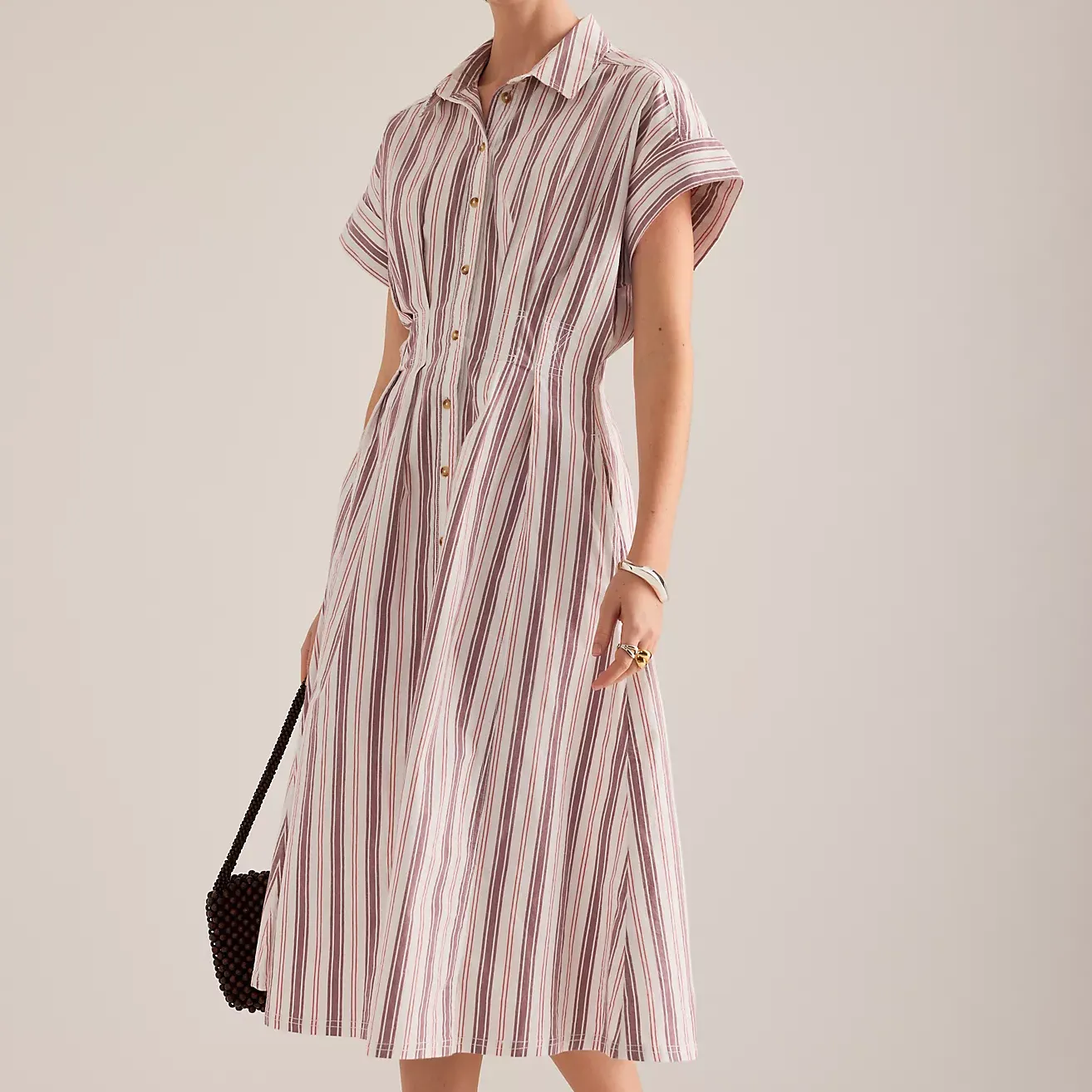 The Bobbie Short-Sleeve Fitted-Waist Midi Shirt Dress by Pilcro