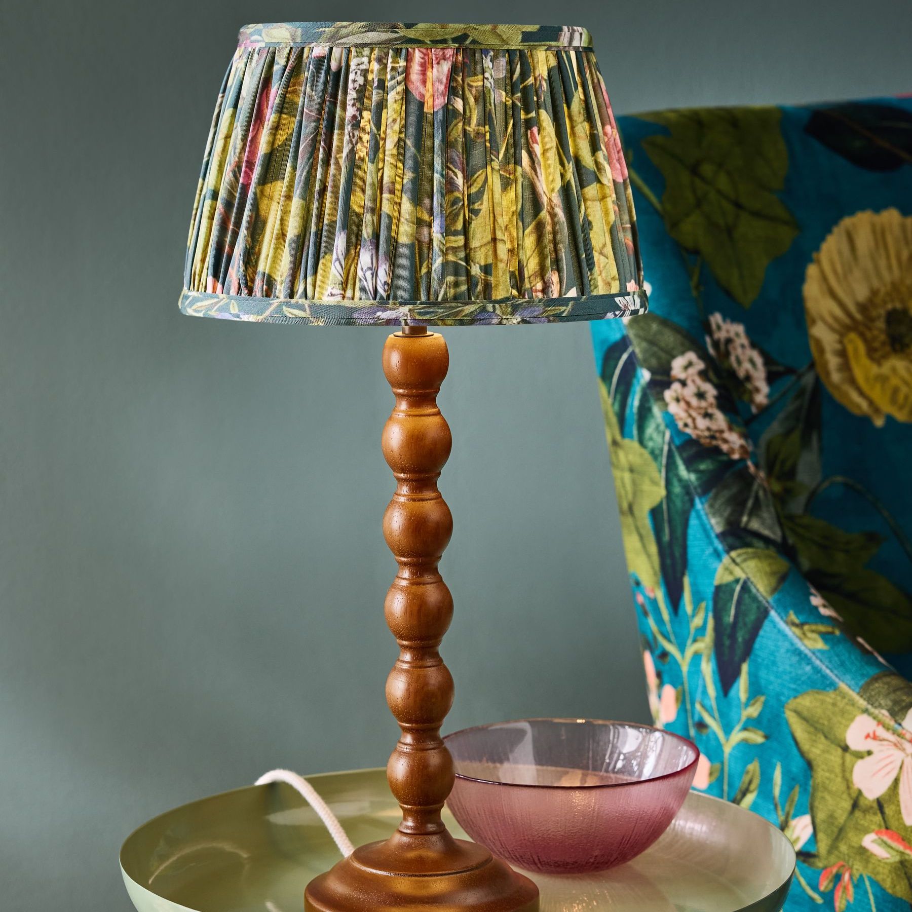 Clarke and Clarke Green Giverny Cetara Bobbin Table Lamp