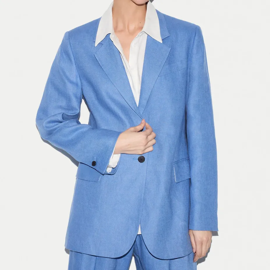 Jigsaw Linen Notch Lapel Blazer Blue